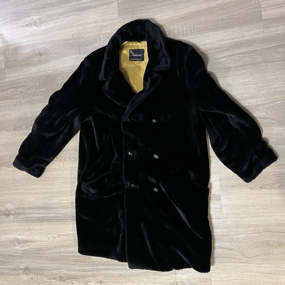 Vintage man black faux fur coat